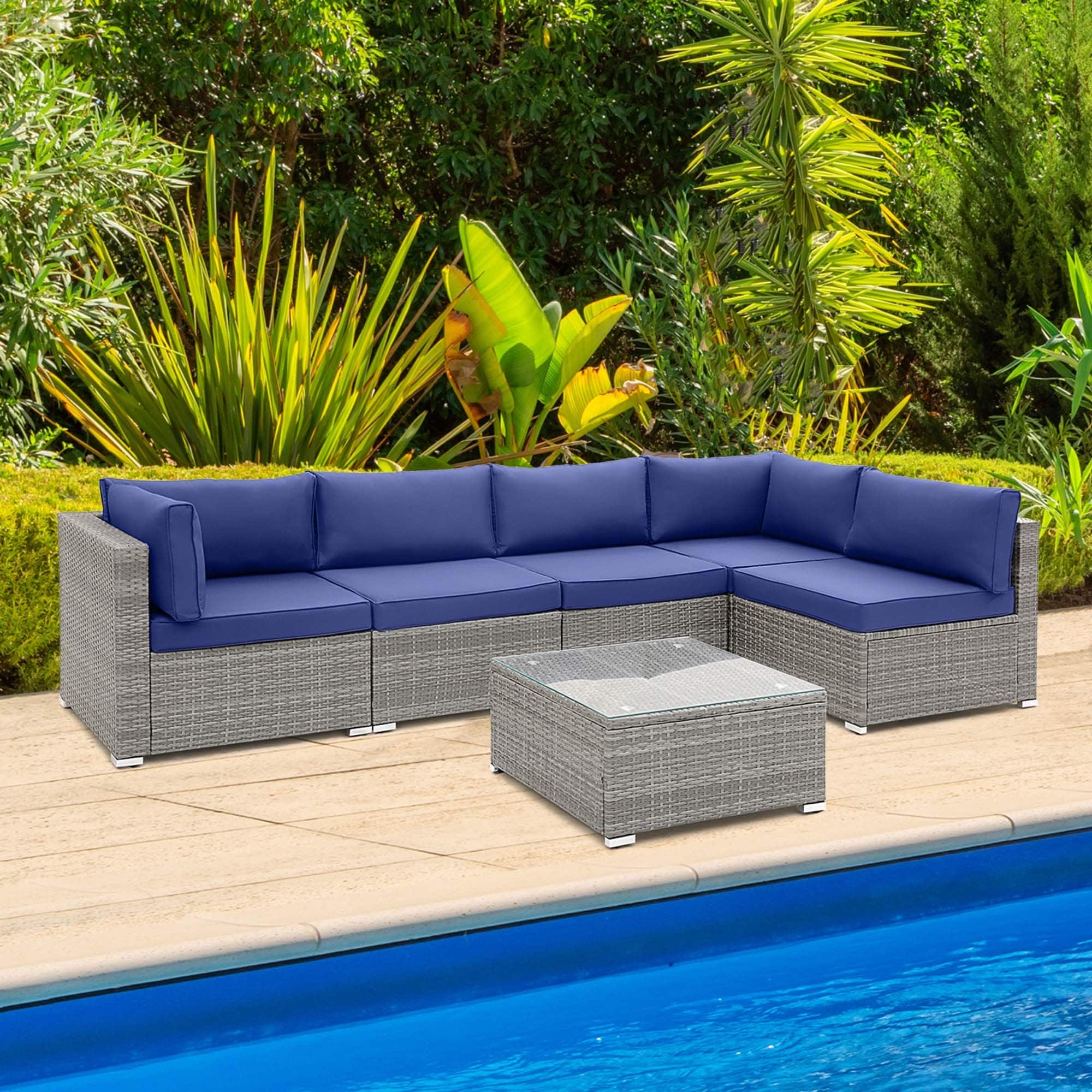 Costway 6 PCS Patio Conversation Sofa Set Outdoor Rattan Furniture - See Details