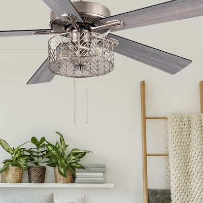 Layla River of Goods Satin Nickel 52 in. Ceiling Fan With 2 LED Lights - 52" x 52" x 13.75"/18.75"