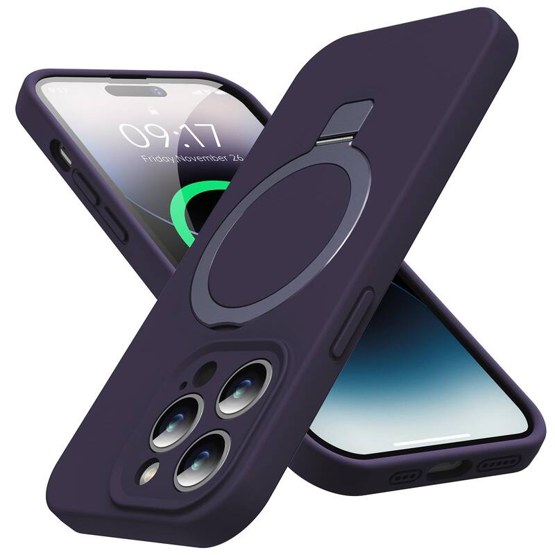 6.1 inch iPhone 14 Pro Case, Liquid Silicone Moisturizing Factor Extreme Soft Slim Phone Case with Stand Compatible with MagSafe - Deep Purple