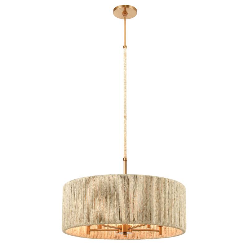 Abaca Rope Chandelier in Satin Brass - 24-inch Drum