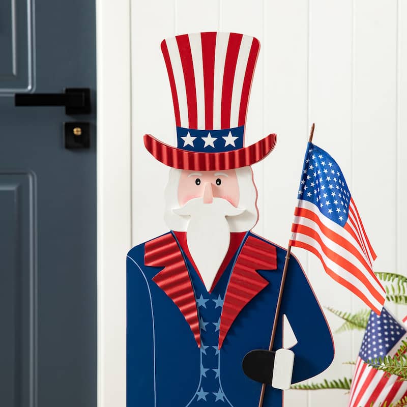 Glitzhome Americana Happy Patriotic's Day Wooden Uncle Sam Porch Decor
