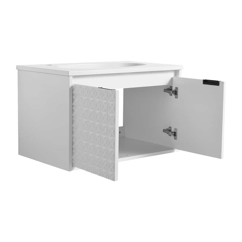30/ 36 inch Wall Mounted Bathroom Vanity Set in White with Integrated Resin Sink
