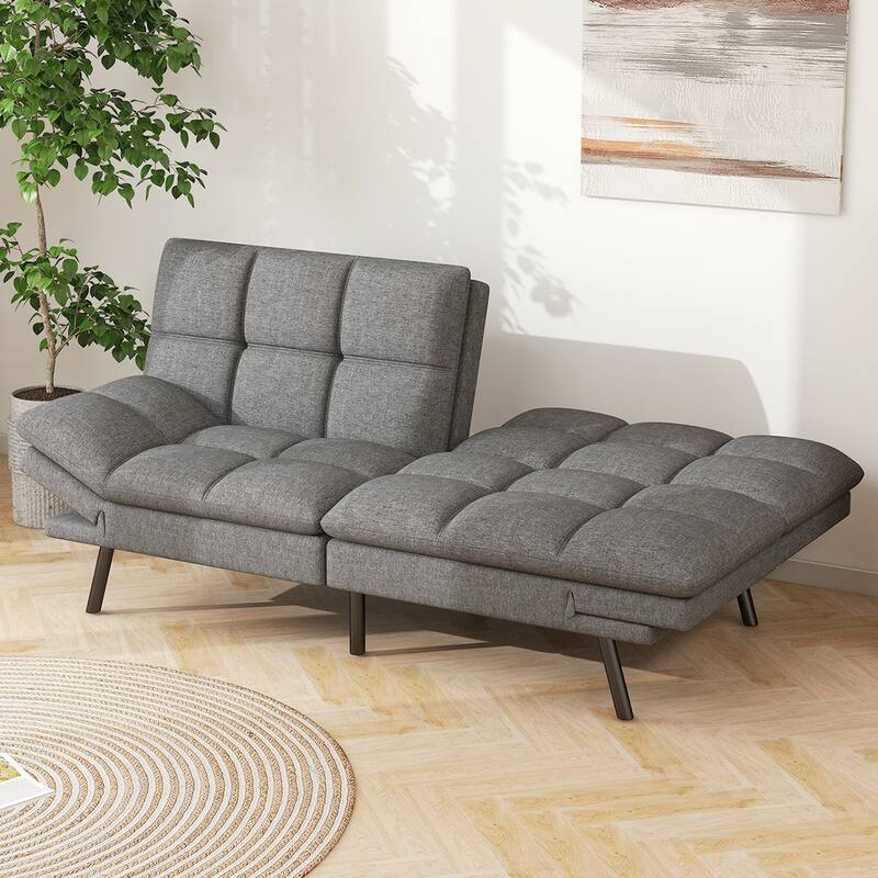 Futon Sofa Bed, Memory Foam Foldable Couch Convertible Loveseat Sleeper Daybed with Adjustable Armrests for Small Space