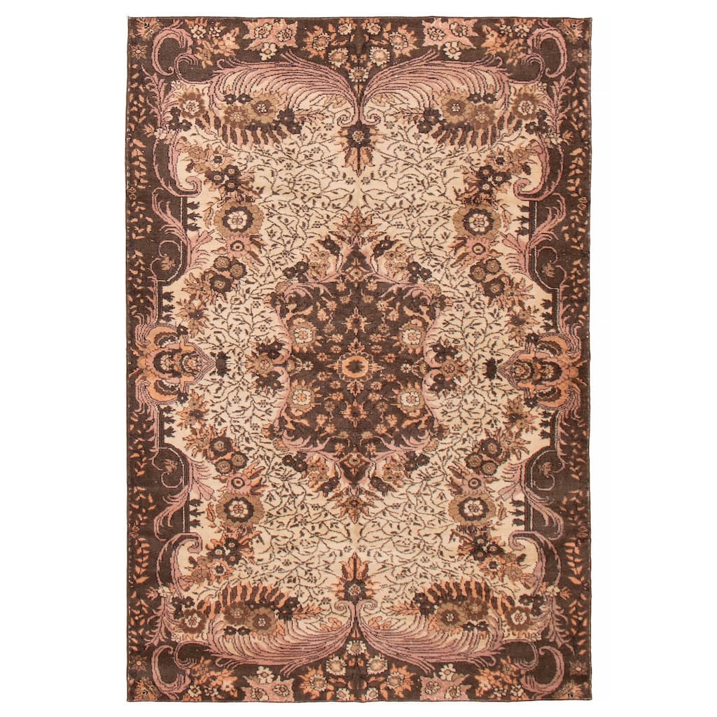 ECARPETGALLERY Hand-knotted Melis Vintage Ivory Wool Rug - 6'8 x 9'6