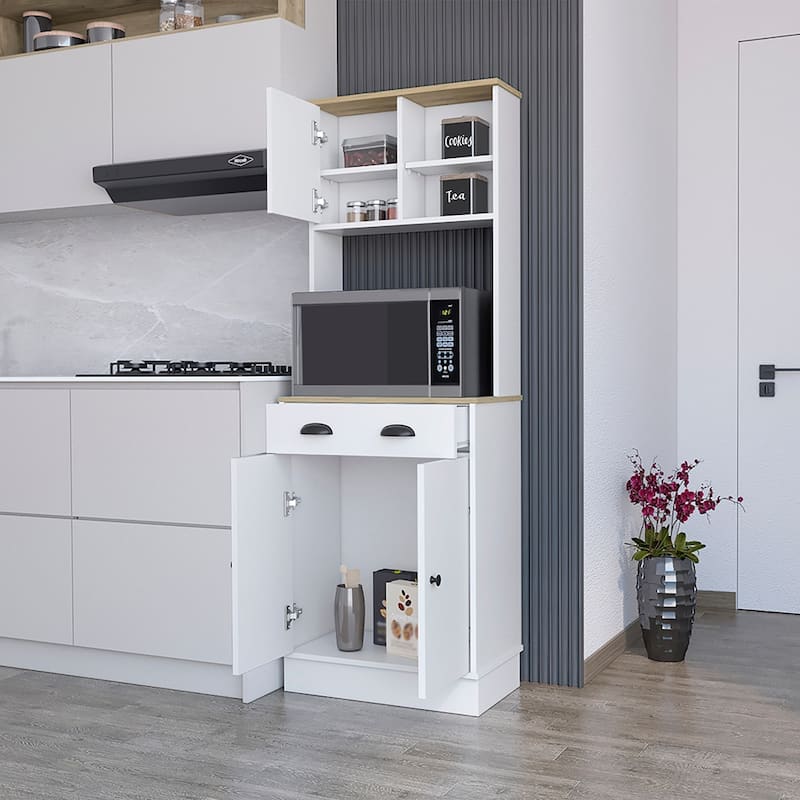 Microwave Storage Stand With 3-Doors And Drawer