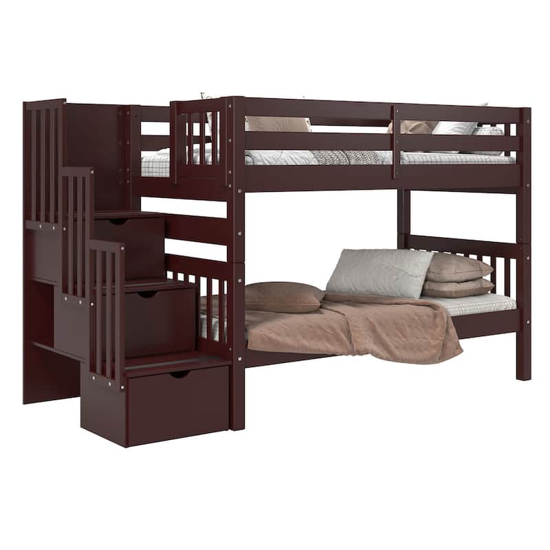 Taylor & Olive Trillium Twin over Twin Stairway Bunk Bed, 3 Steps