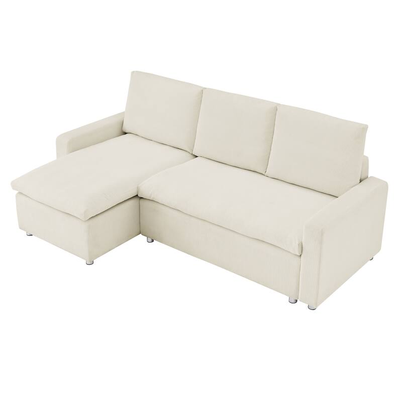 L Shaped Sofa Convertible Pull-out Sleeper Sofa Bed, Living Room Sectional Daybed with Storage Chaise, Corduroy Recliner