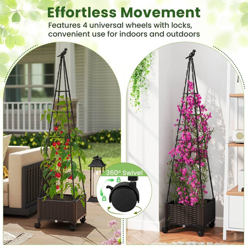 Costway 1/2 PCS Raised Garden Bed with Plant Box & Obelisk Trellis