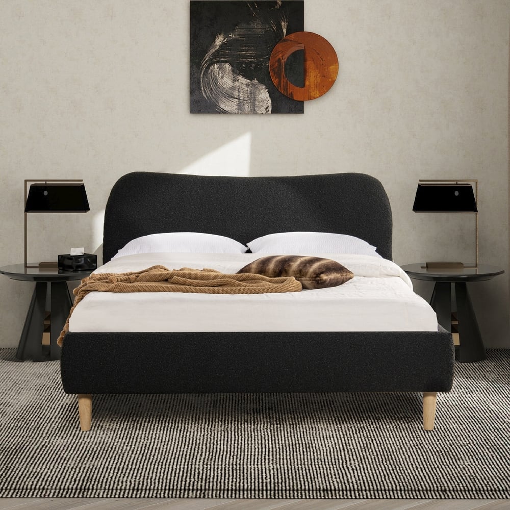 Roman Boucle Sherpa Curved Headboard Modern Platform Bed