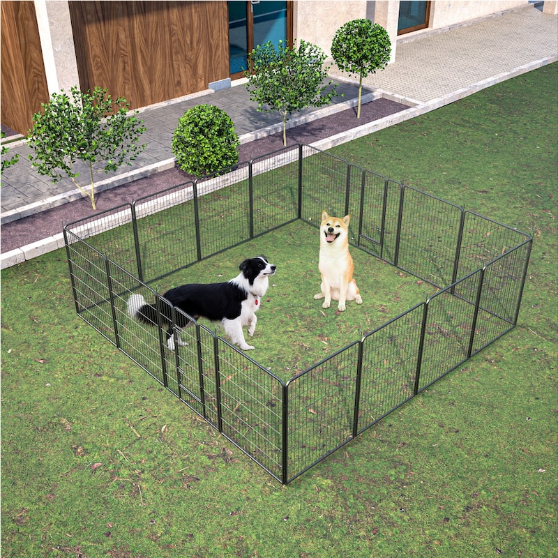 Dog Playpen - 16-Panel Outdoor Pet Fence with Doors, Portable Exercise Pen for All Dog Sizes, Yard, RV & Camping