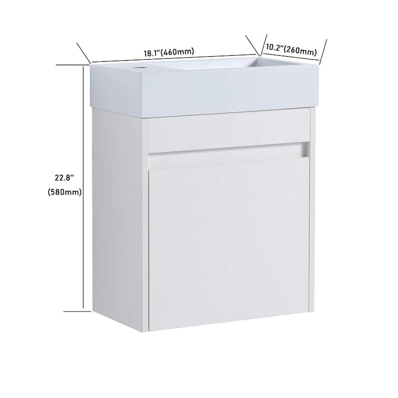 18'' Floating Wall-Mounted Bathroom Vanity with White Resin Sink ,Soft-Close Cabinet Door