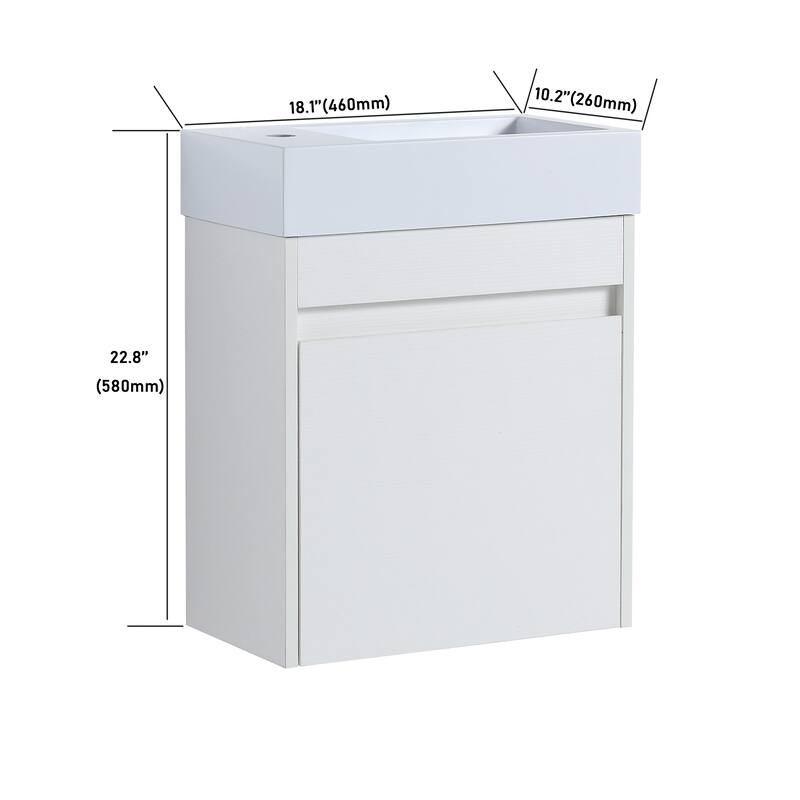 GDFStudio - Ellis Modern 18" Floating Wall-Mounted Bathroom Vanity with White Resin Sink