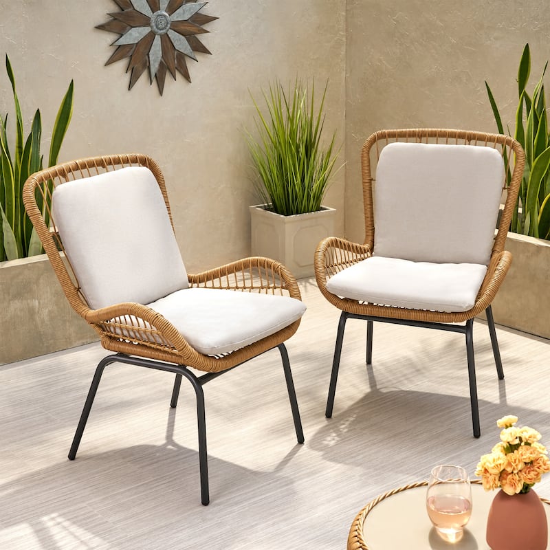 Wicker Club Chairs Set of 2, Patio Chair with Cushions, Metal Legs