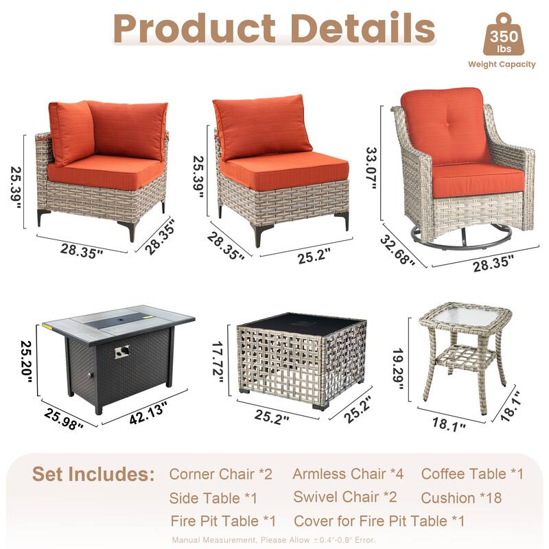 XIZZI 11-piece Patio Rattan Wicker Furniture Set with Fire Pit Table