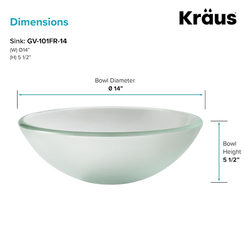 Kraus 14" Frosted Glass Vessel Bathroom Sink Only