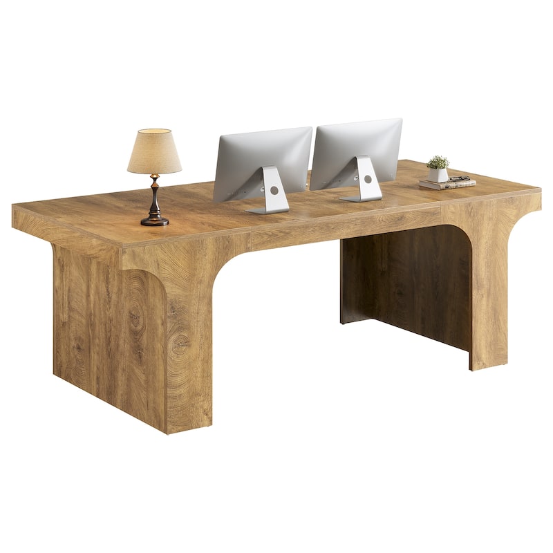 70.9" Executive Desk, Large Wood Computer Office Desk, Writing Table Business Workspace Home Office Accent Desk