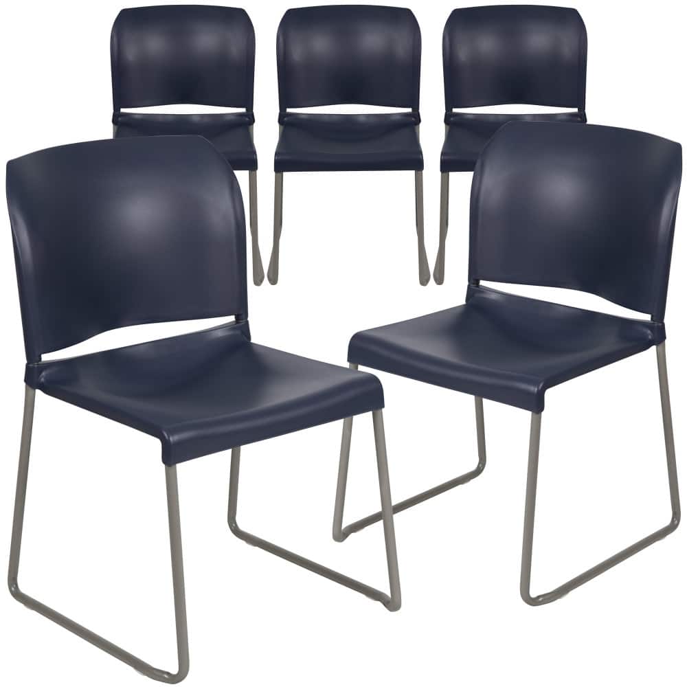 5 Pack 880 lb. Capacity Full Back Contoured Sled Base Stack Chair