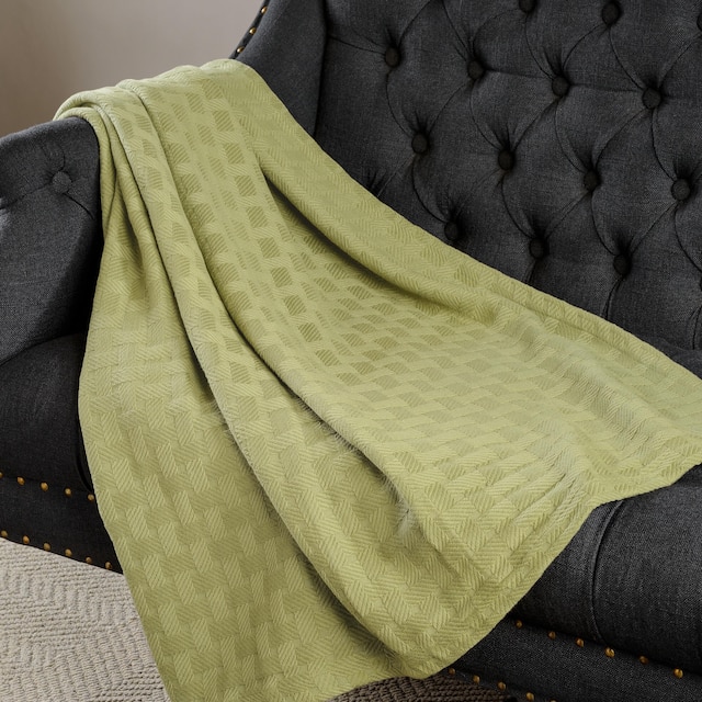 Basketweave All-Season Bedding Cotton Blanket by Superior - Full - Queen - Sage