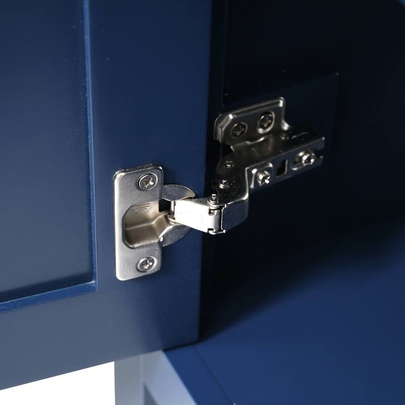 30-Inch Blue Bathroom Vanity with Ceramic Undermount Sink, 1 Soft-Close Door, 3 Storage Boxes, and Gold Handles