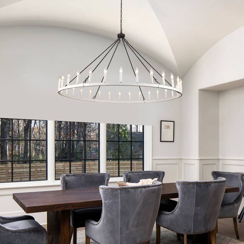 Vyolette 60 in. 30-Light Extra Large Farmhouse Round Wagon Wheel Chandelier, Classic Dining Room Living Room Chandelier
