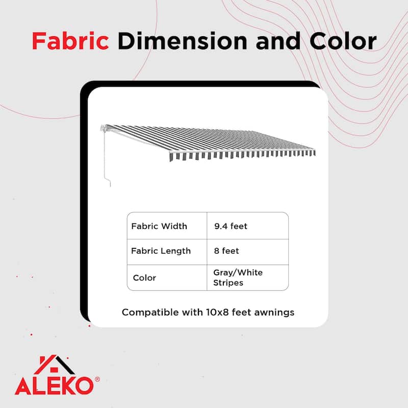 ALEKO Replacement Fabric for Patio Retractable 10 x 8 ft Awning Grey/White