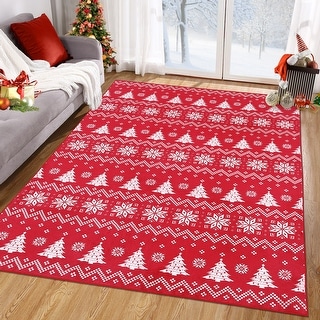 Garvee Christmas Area Rug Snowflake and Xmas Tree Pattern Rug