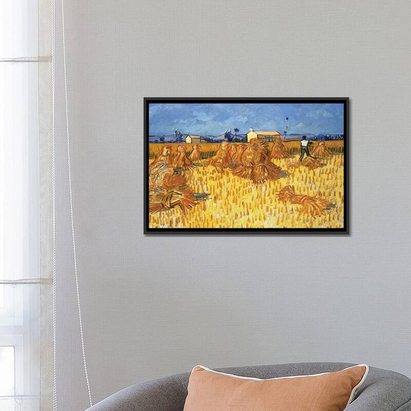 iCanvas "Harvest in Provence, June 1888" by Vincent van Gogh Framed Canvas Print