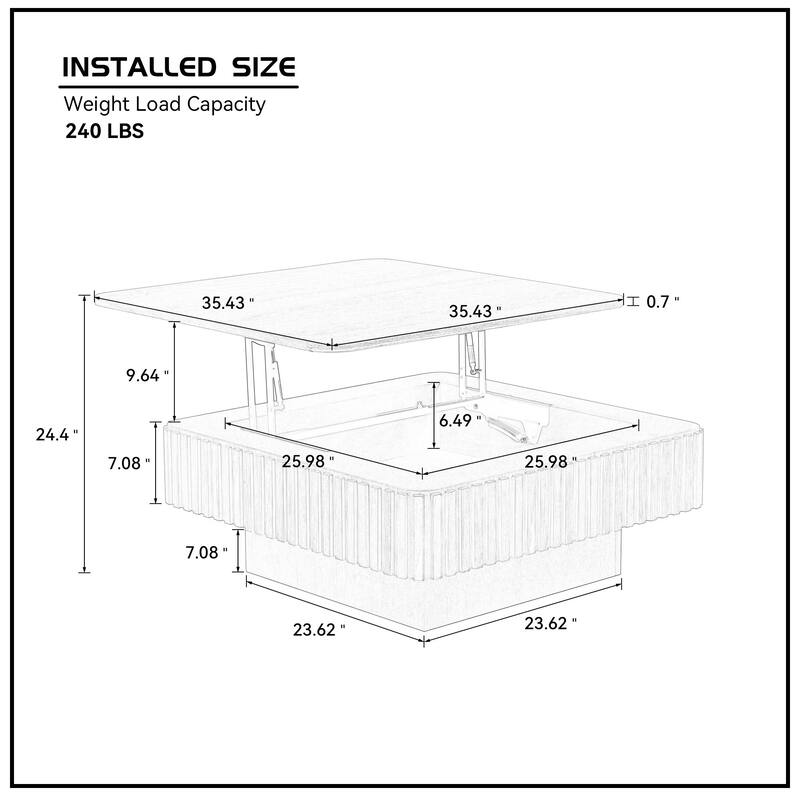 35.43 Inch Modern Handcraft Drum Coffee Table Square Coffee Table for Living Room,Lift Top Wooden Coffee Table