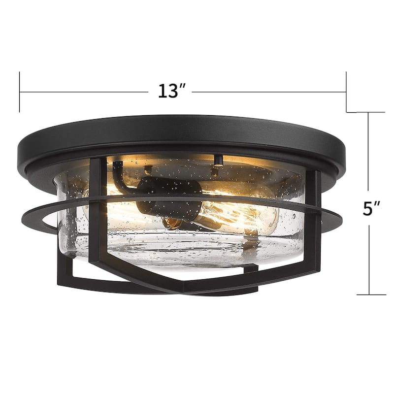 2-Light 13" Flush Mount Light Fixture with Seeded Glass Cover - 13