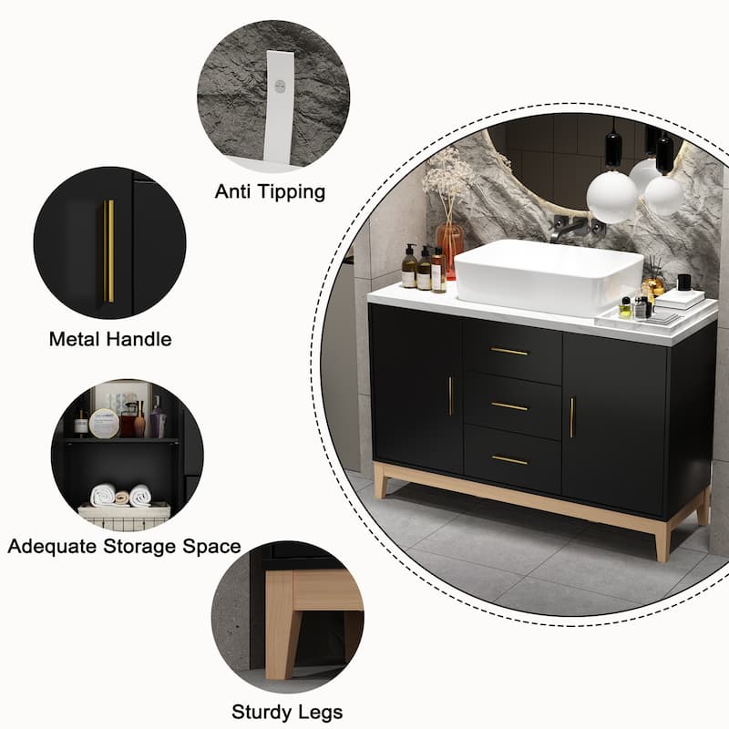 47.2" Stylish & Spacious: Modern Black Bathroom Vanity Set