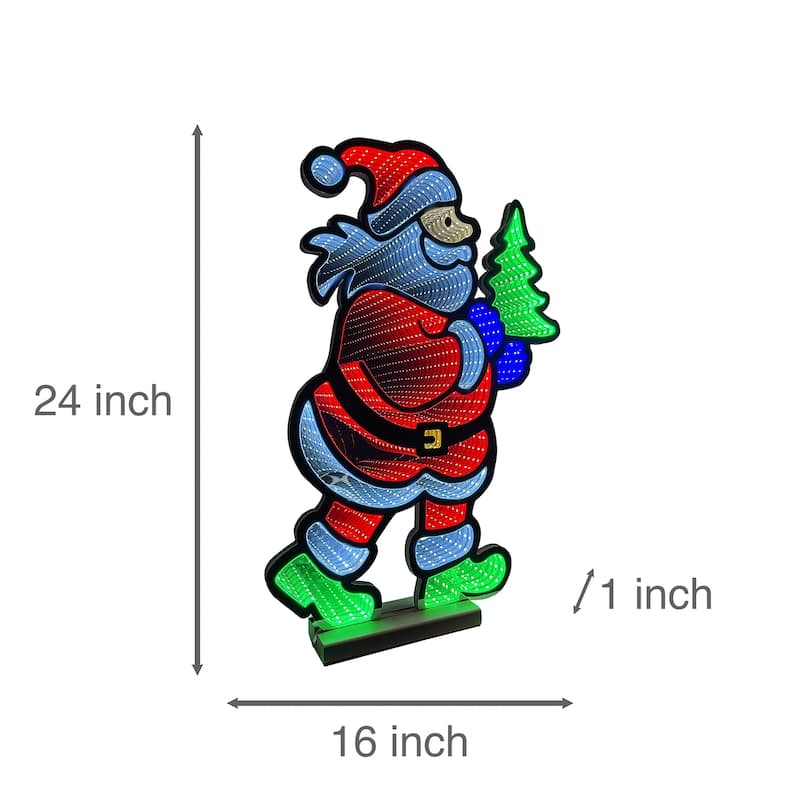 LED Lighted 3D Running Santa Christmas Infinity Mirror - 24"
