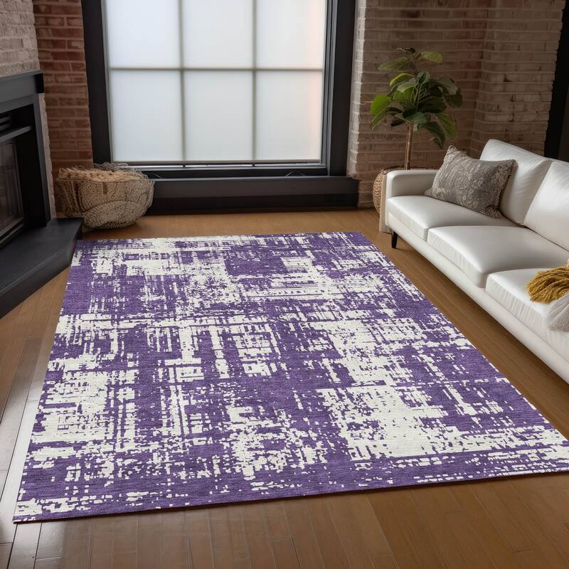 Machine Washable Indoor/ Outdoor Chantille Solid Abstract Rug