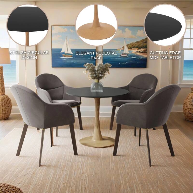 Bristol 24" Round Dining Table with MDF Top and Natural Wood Steel Pedestal Base for Modern Kitchen and Dining Room