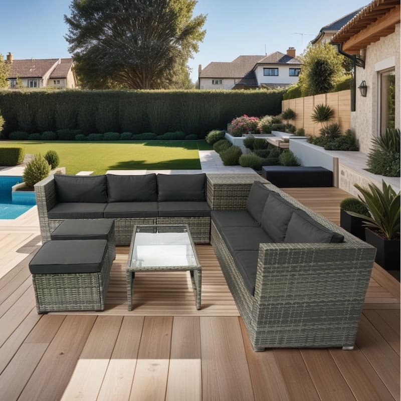 8 Piece Patio Sectional Rattan Sofa Set