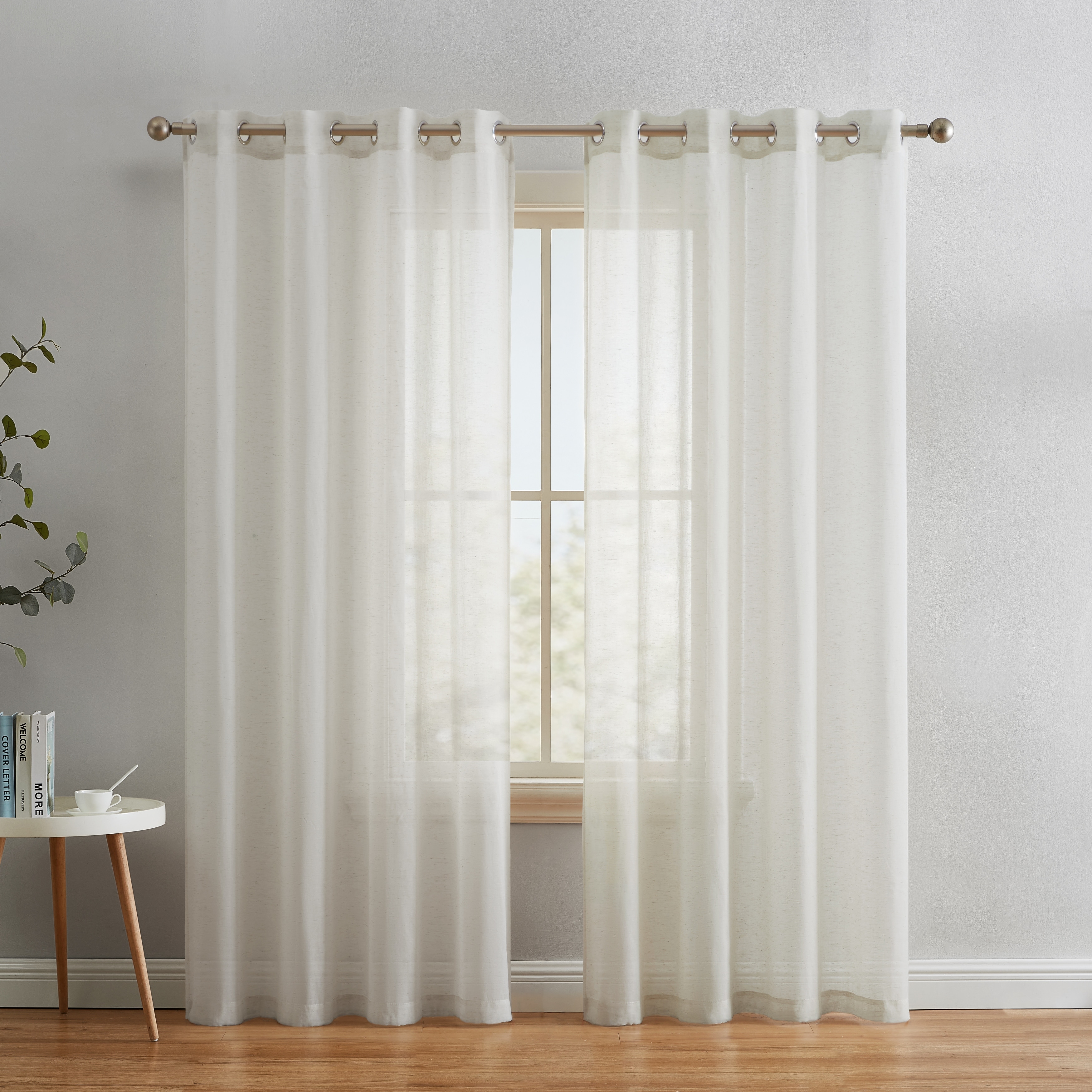 HLC.me Sierra Burlap Flax Linen Semi Sheer Light Filtering Transparent Window Grommet Thick Curtains Panels - Set of 2