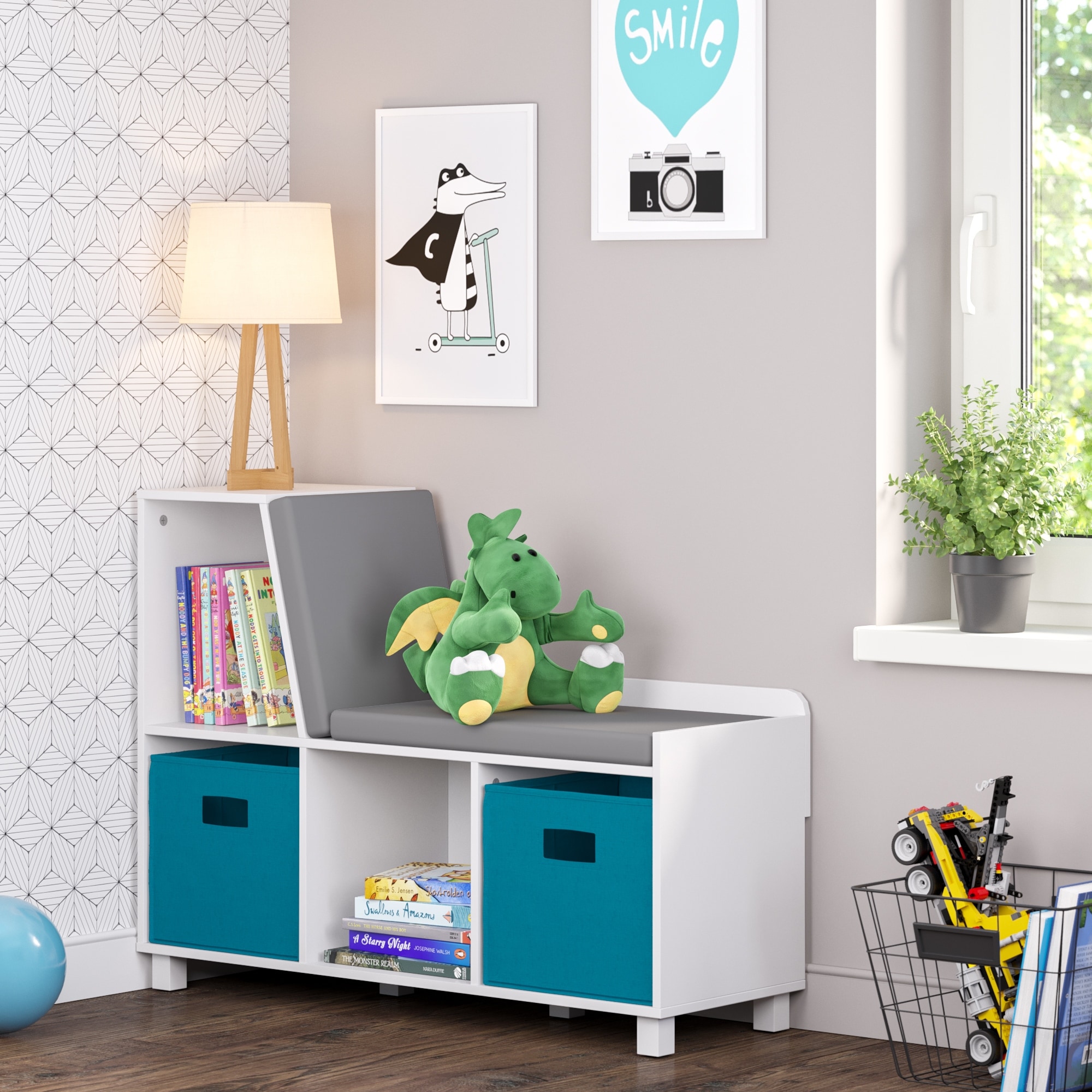 RiverRidge Kids Reading Nook Cushioned Toy Storage Bench with Cubby Organizers with Optional Fabric Bins White Bed Bath Beyond 24204584