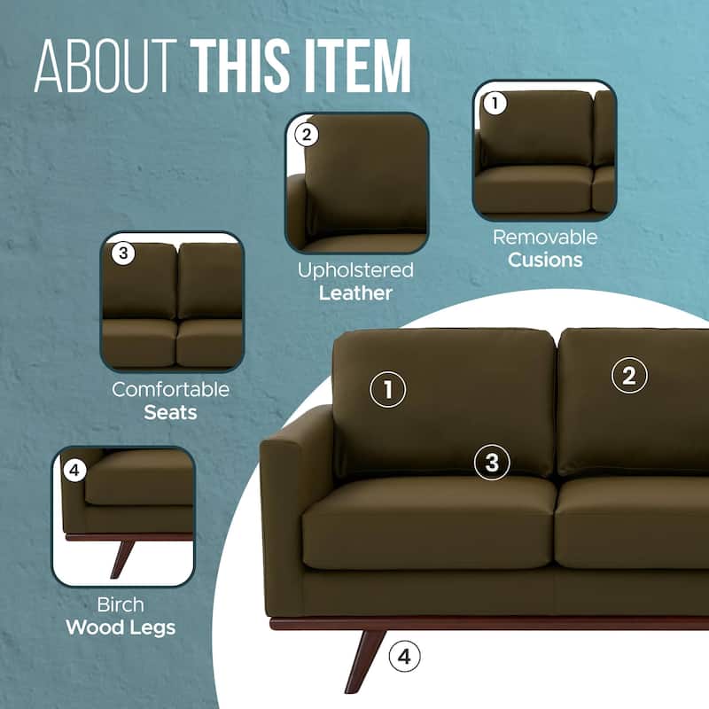 Chester Modern Loveseat 2 Seater Sofa Couch in Leather or Mesh Upholstery With Birch Wood Base for Living Room Bedroom Office
