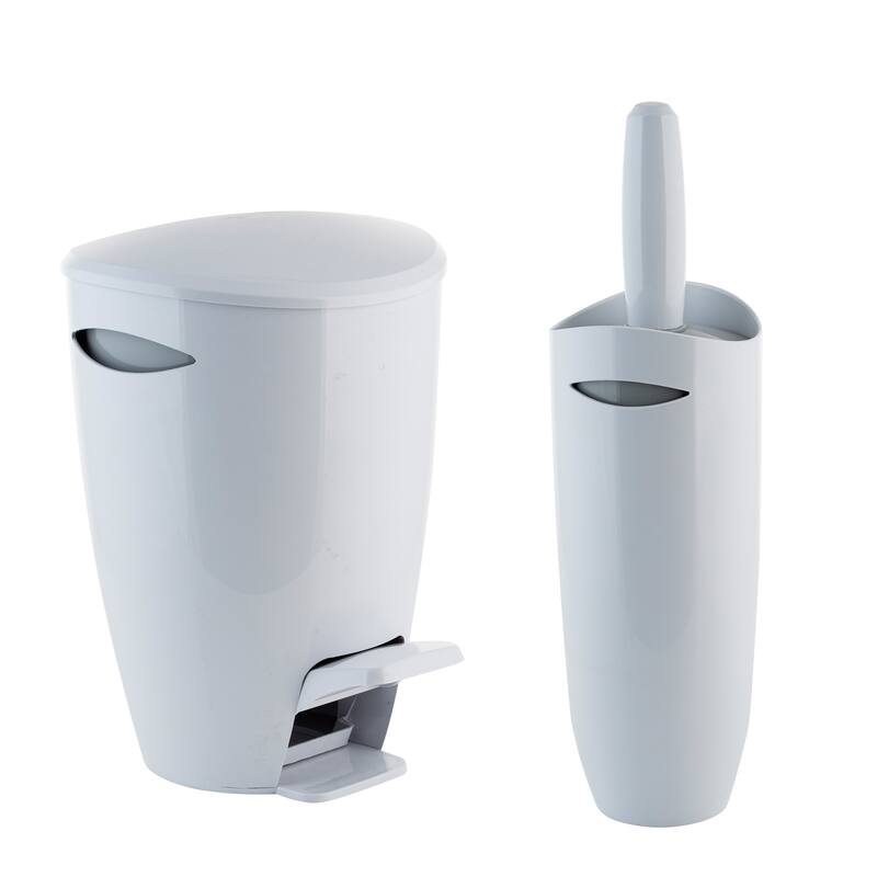 Bath Bliss Contour Waste Bin and Toilet Brush Set, White