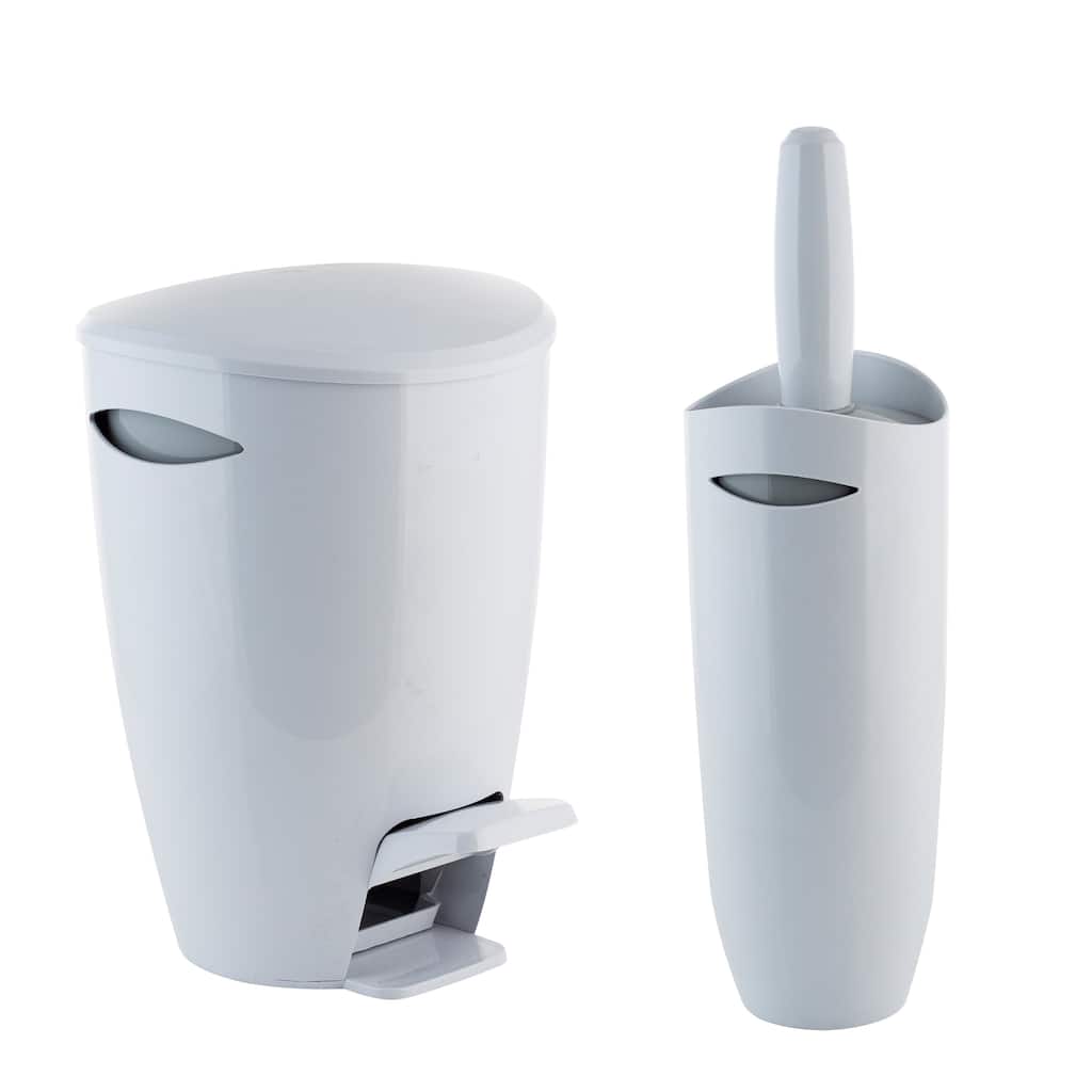 Bath Bliss Contour Waste Bin and Toilet Brush Set, White