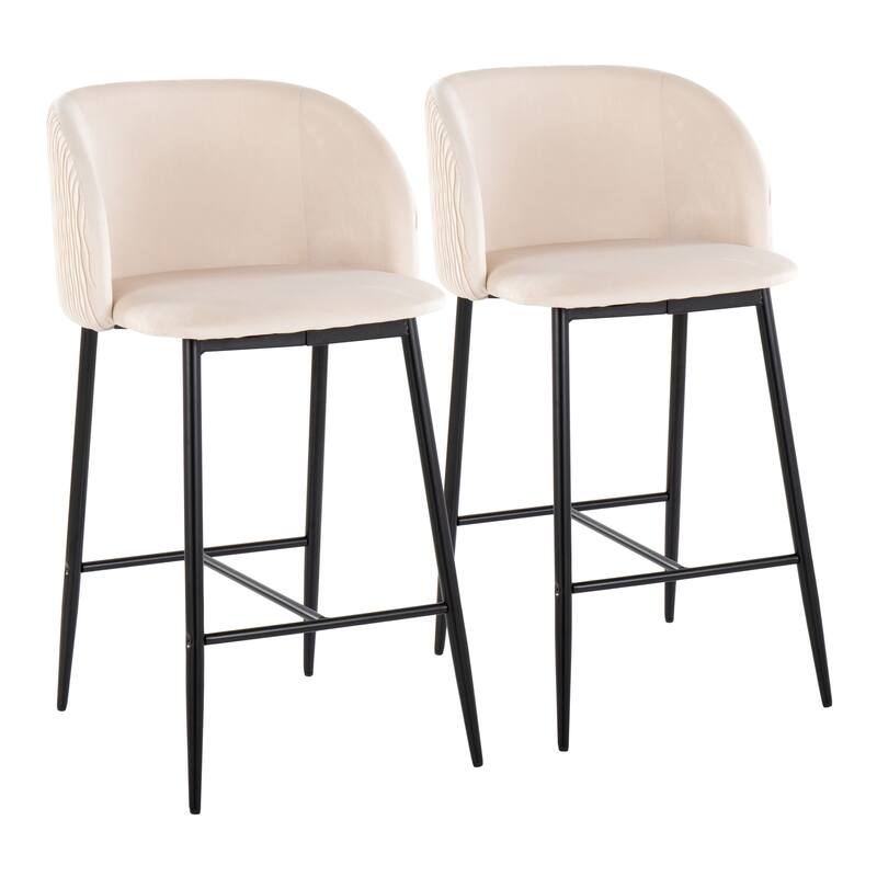 Lumisource Waves Counter Stool in Chrome and Silver Velvet - Set of 2 - 21"Lx19.75"Wx36"H