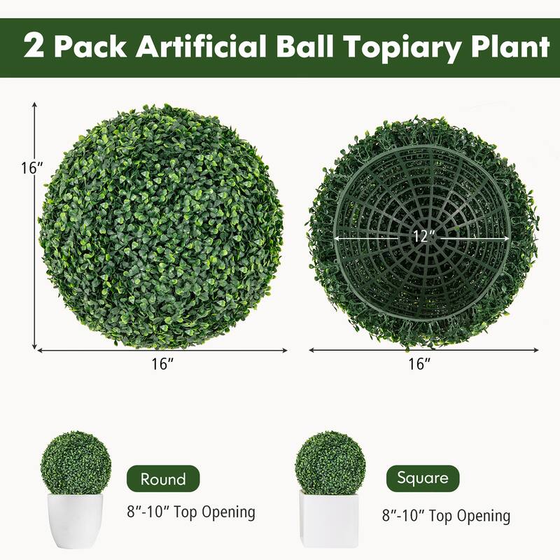 Gymax 2 PCS 16'' Artificial Boxwood Topiary Balls Sun-protective Round