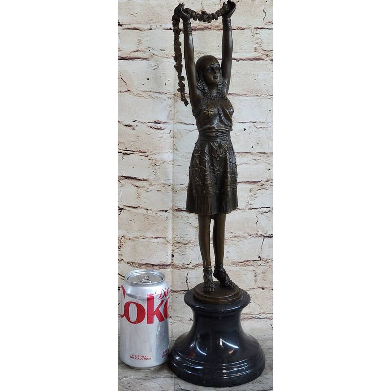 Tall 19 Inches Signed Chiparus Flower Dancer Bronze Statue Sculpture Figurine Figure
