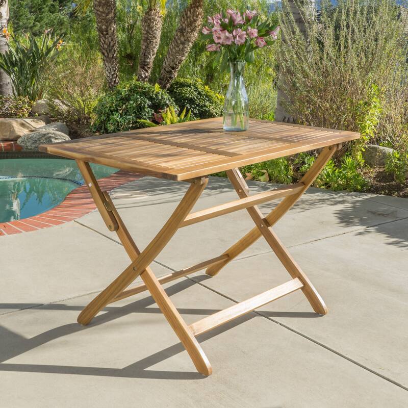 Roomfitters 43.5" Foldable Outdoor Dining Table, Rectangular Patio Table with Slatted Top for Garden or Deck