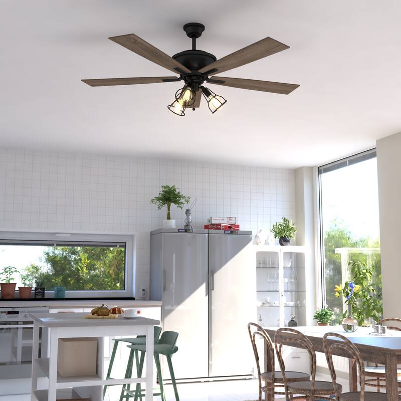 Clybourn Farmhouse Industrial 52 inch Bronze Ceiling Fan with Wire Cage LED Light Kit - 52-in W x 21-in H x 52-in D