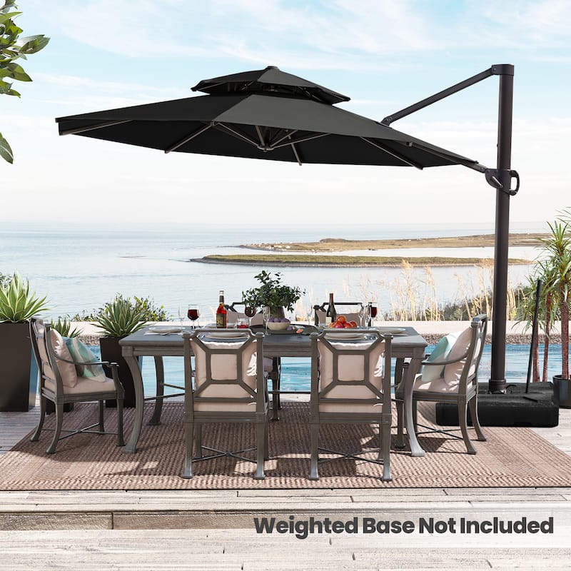 11.5-foot Outdoor Double Top Round Canopy Offset Cantilever Umbrella - Black