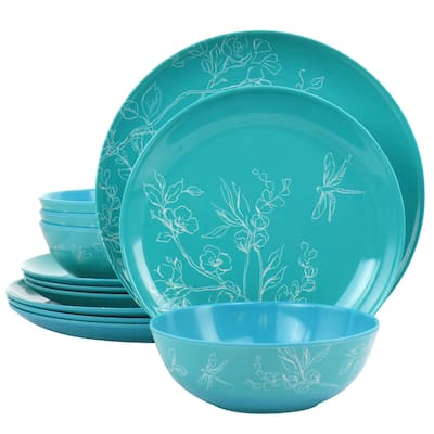 Martha Stewart 12 Piece Leafy FLoral Melamine Dinnerware Set - 12 Piece Set
