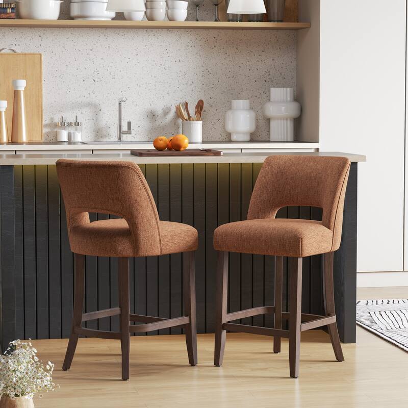Set of 2/4/6 Wooden Bar Stools with Footrest/Counter Stools - Set of 2 - Orange