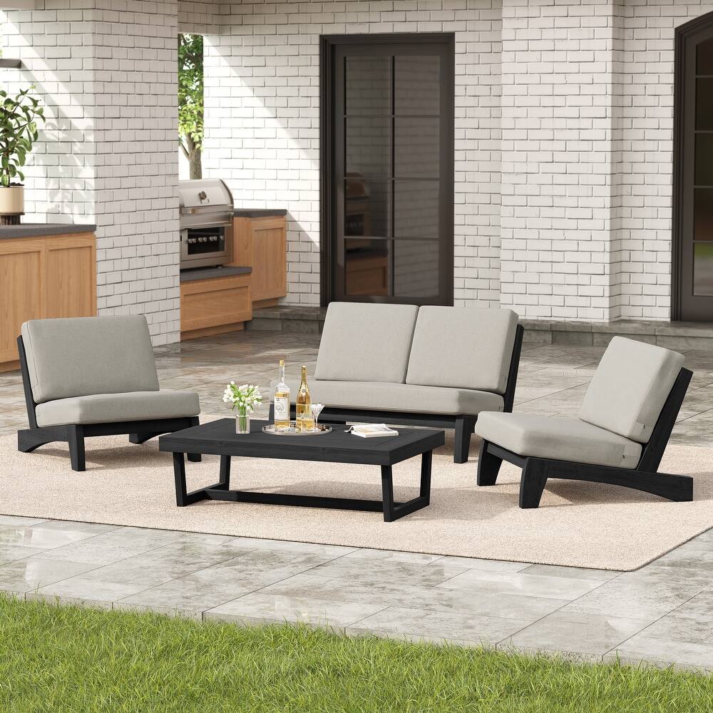 4 Set Outdoor Patio Teak Wood Club Chairs Loveseat with Cushion
