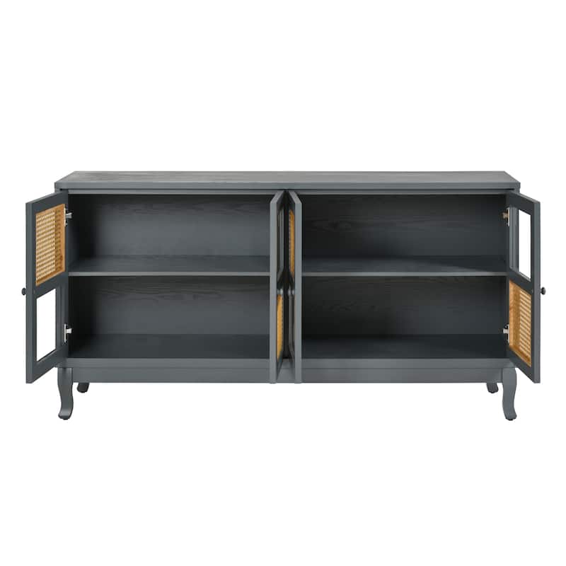Sideboard Cabinet with Artificial Rattan Doors, Accent Cabinet with Adjustabel Shelves, Buffet Cabinet with Wooden Legs