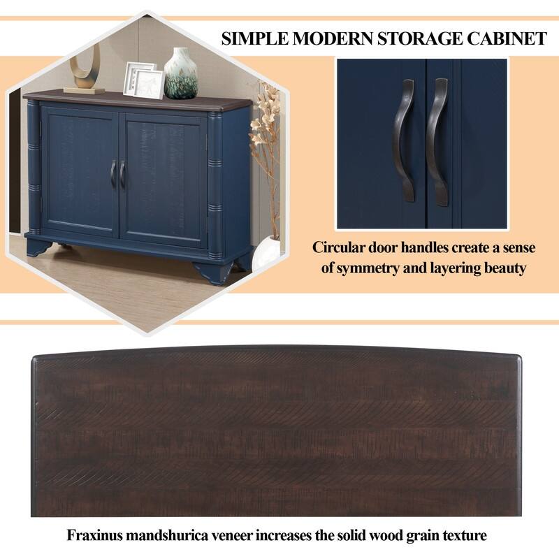 Retro Style Accent Storage Cabinet with Adjustable Shelves,Wood Grain Texture